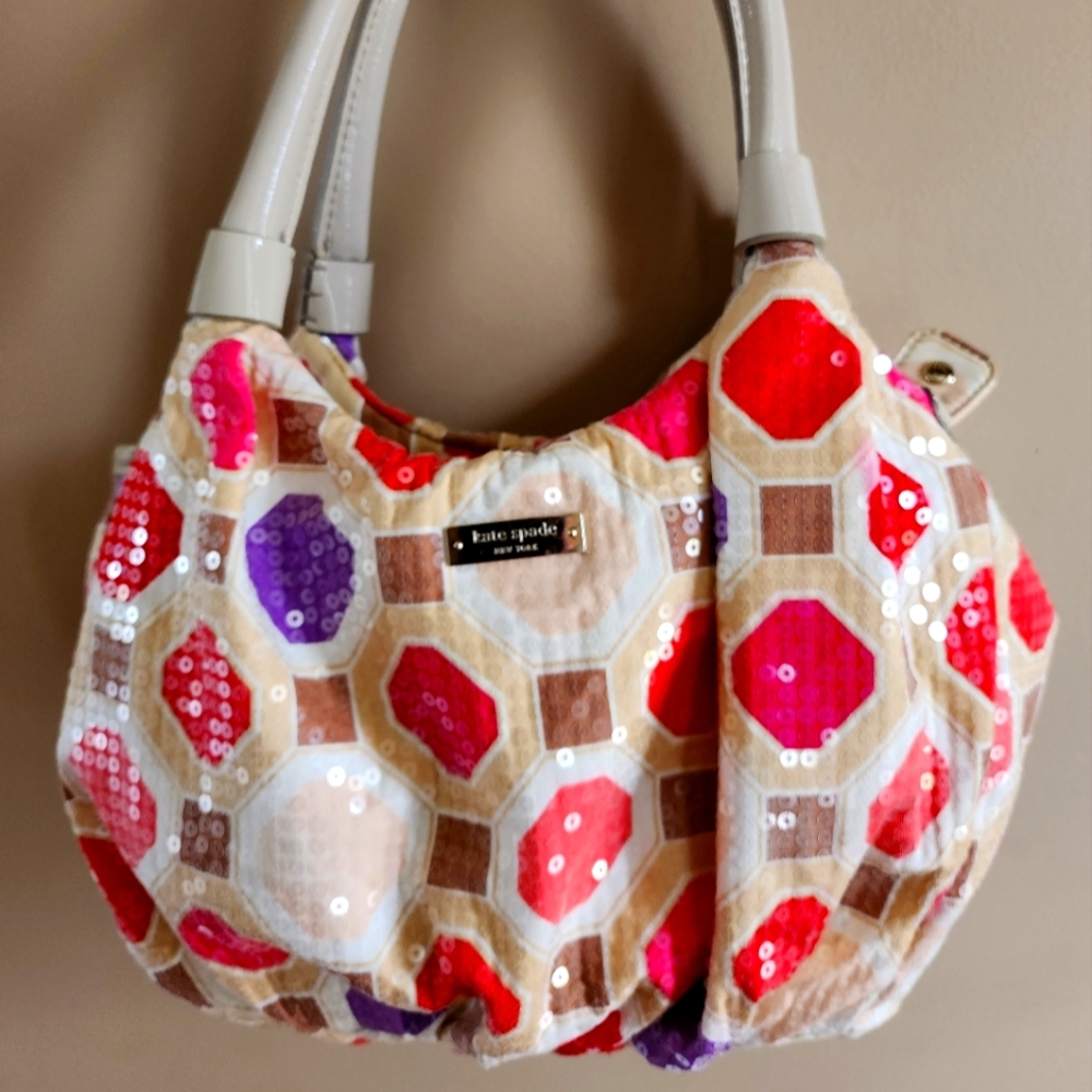 Kate Spade Multicolor Geometric Print Karen Hobo Sequins Purse Medium Handbag